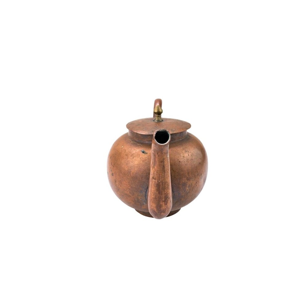 Antique Copper Teapot With Brass Knob Lid China Chinese Patina Kettle Primitive - Picture 7 of 13